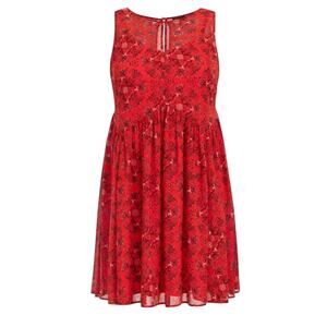 Torrid Mini Chiffon Trapeze Keyhole Dress, Red Floral Mandala, Plus Size 2XL